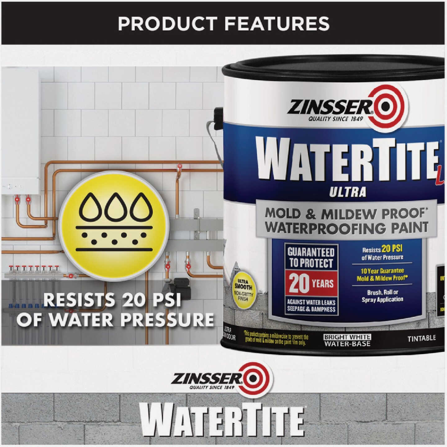 Zinsser WaterTite LX Ultra 1 Gal. Mold & Mildew Proof Waterproofing Paint Image 4