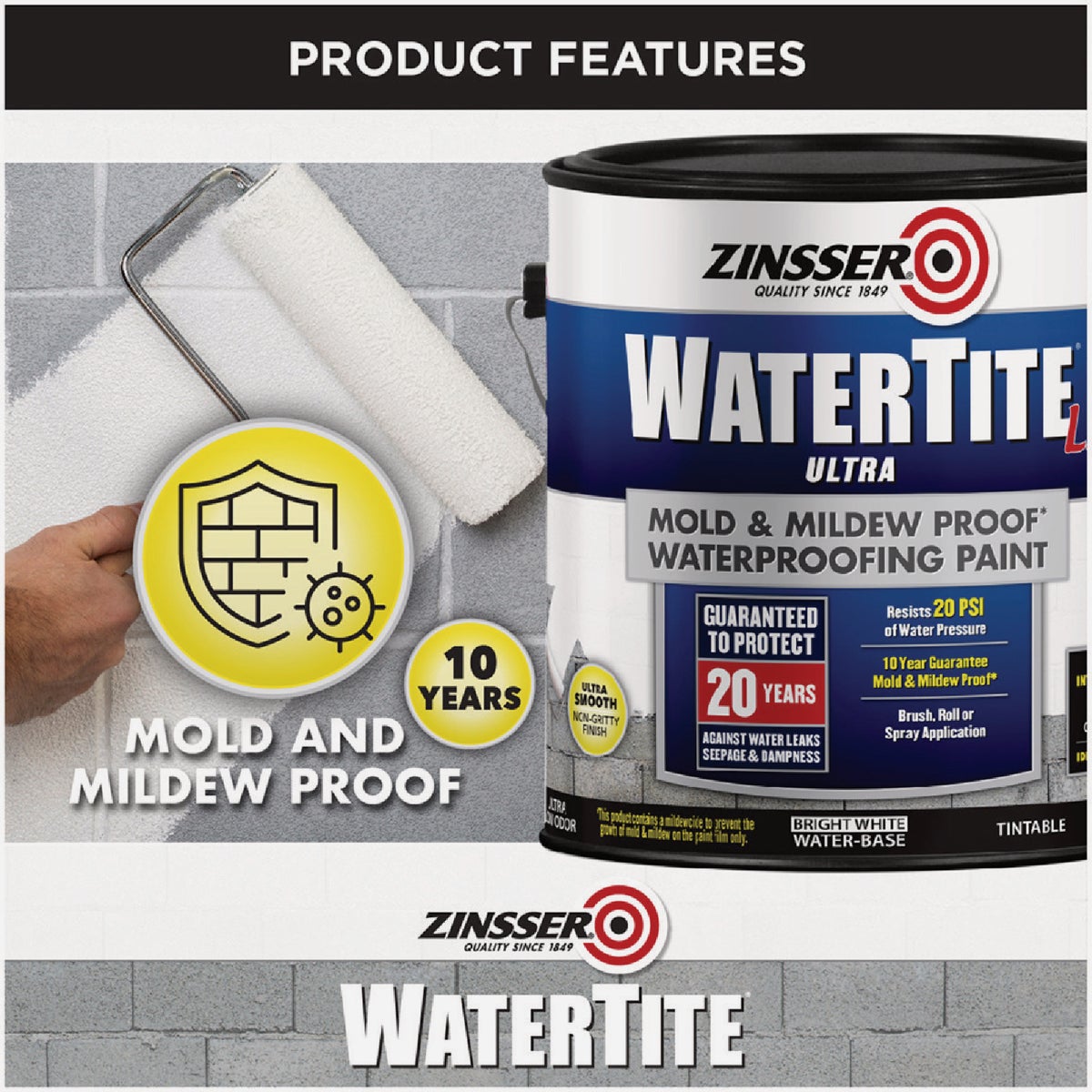 Zinsser WaterTite LX Ultra 1 Gal. Mold & Mildew Proof Waterproofing Paint Image 5
