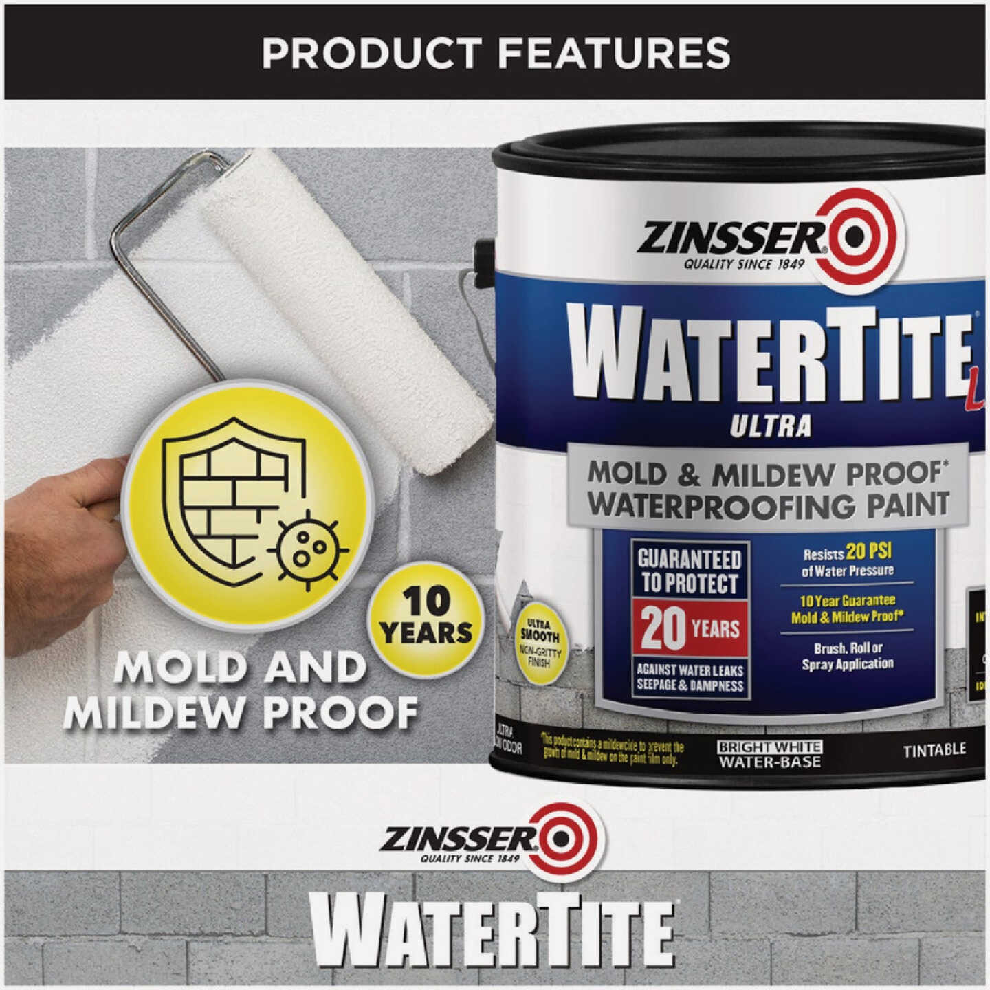 Zinsser WaterTite LX Ultra 1 Gal. Mold & Mildew Proof Waterproofing Paint Image 5