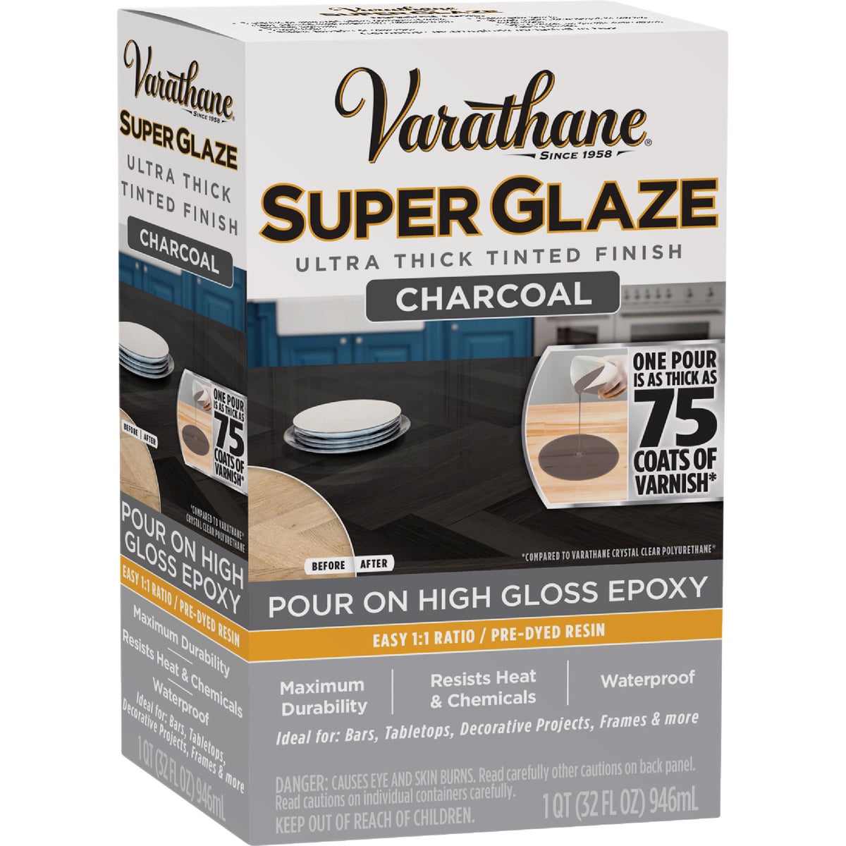 Varathane 1 Qt. Super Glaze Pour-On High Gloss Charcoal Epoxy Resin Image 3