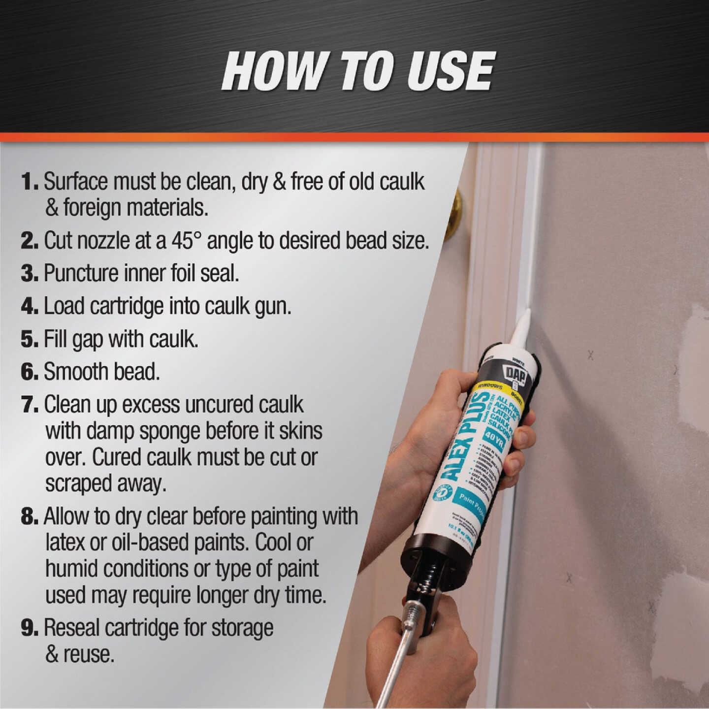 Dap Alex Plus 10.1 Oz. All Purpose Clear Siliconized Acrylic Latex Caulk Image 5