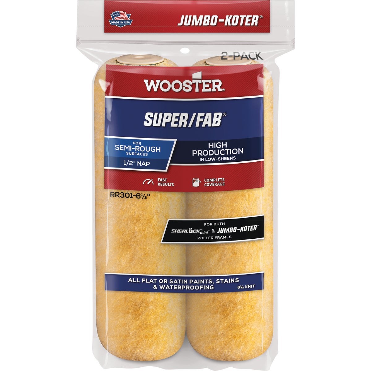 Wooster Jumbo-Koter Super/Fab 6.5 In. x 1/2 In. Button End Knit Roller Cover (2-Pack) Image 1