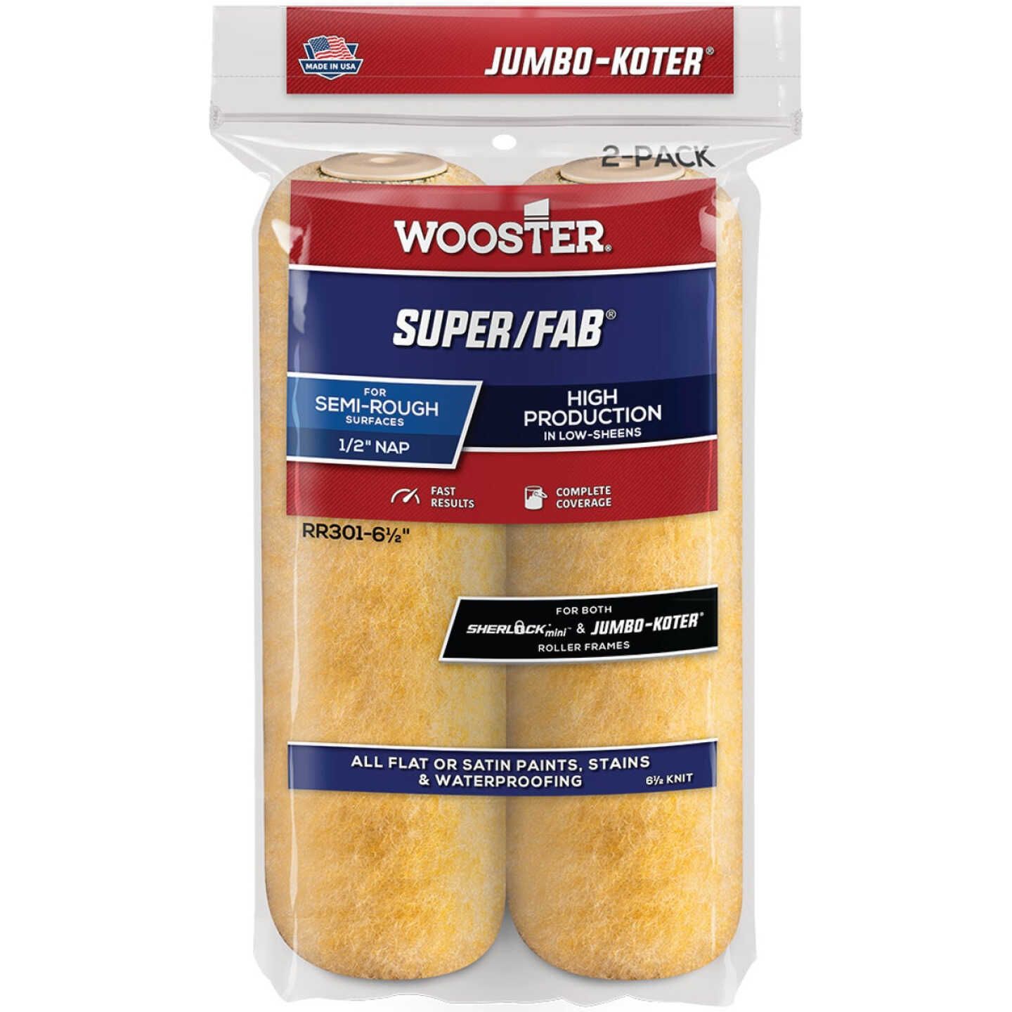 Wooster Jumbo-Koter Super/Fab 6.5 In. x 1/2 In. Button End Knit Roller Cover (2-Pack) Image 1