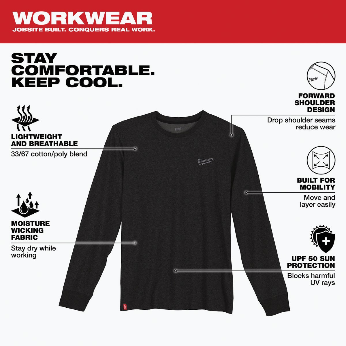 Milwaukee XL Black Long Sleeve Unisex Hybrid Work Shirt Image 3