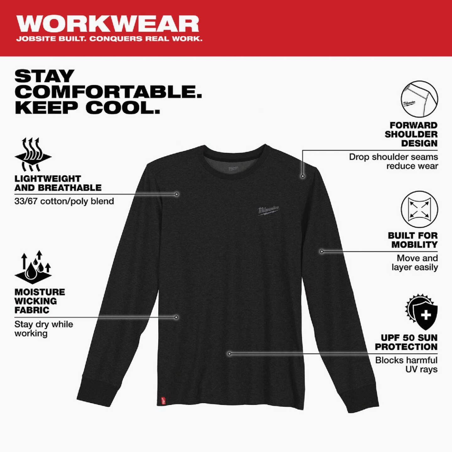 Milwaukee XL Black Long Sleeve Unisex Hybrid Work Shirt Image 3