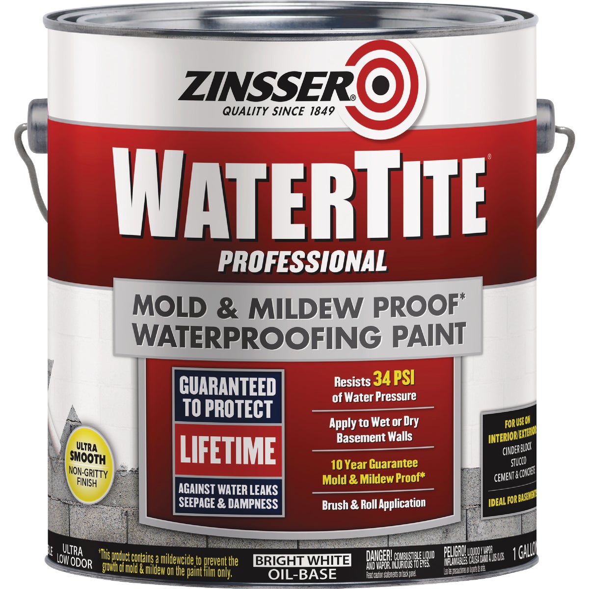 Zinsser WaterTite Professional Bright White Mold and Mildew-Proof Waterproofing Paint, 1 Gal. Image 6