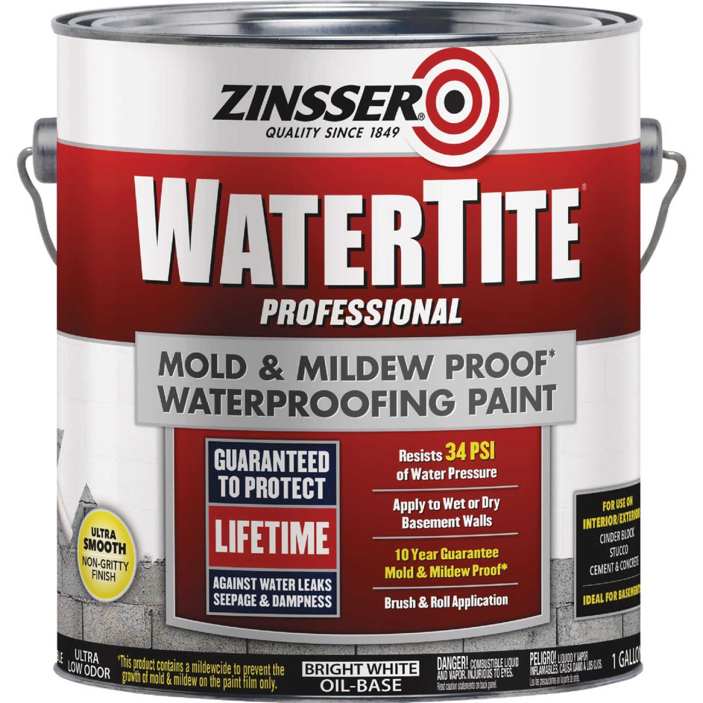 Zinsser WaterTite Professional Bright White Mold and Mildew-Proof Waterproofing Paint, 1 Gal. Image 6