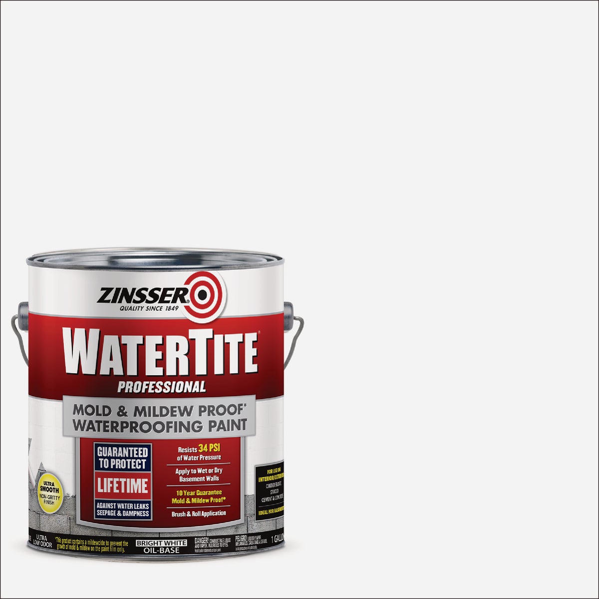 Zinsser WaterTite Professional Bright White Mold and Mildew-Proof Waterproofing Paint, 1 Gal.
