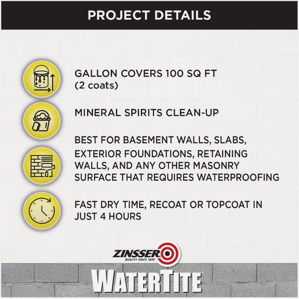 Zinsser WaterTite Professional Bright White Mold and Mildew-Proof Waterproofing Paint, 1 Gal. Image 2