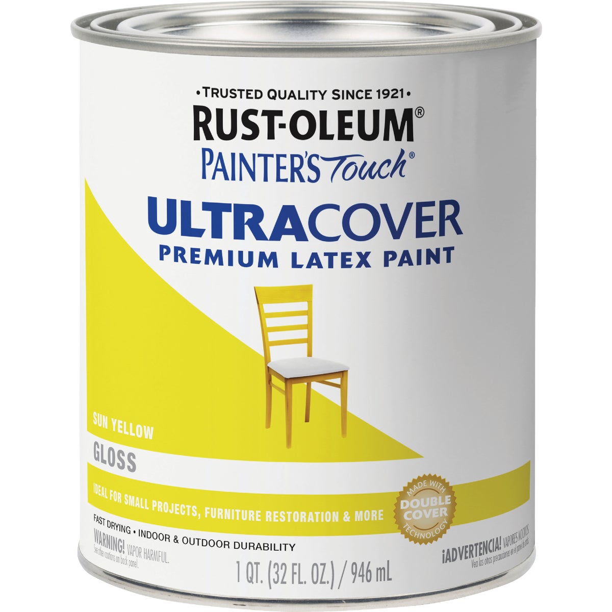 Rust-Oleum Painter's Touch 2X Ultra Cover Premium Latex Paint, Gloss Sun Yellow, 1 Qt. Image 7