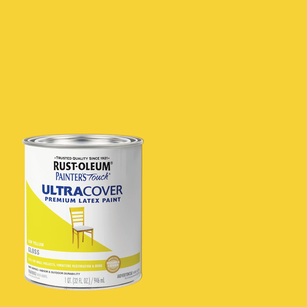 Rust-Oleum Painter's Touch 2X Ultra Cover Premium Latex Paint, Gloss Sun Yellow, 1 Qt. Image 1