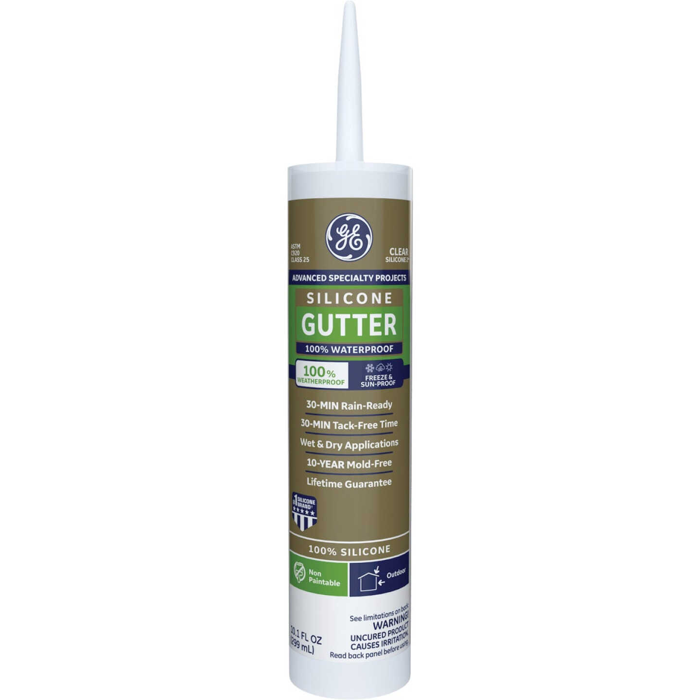 GE Gutter Silicone Advanced Speciality Products, Clear, 10.1 Oz. Cartridge Image 1