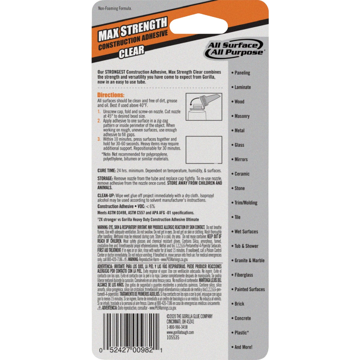 Gorilla 2.5 Oz. Clear Max Strength Construction Adhesive Image 3