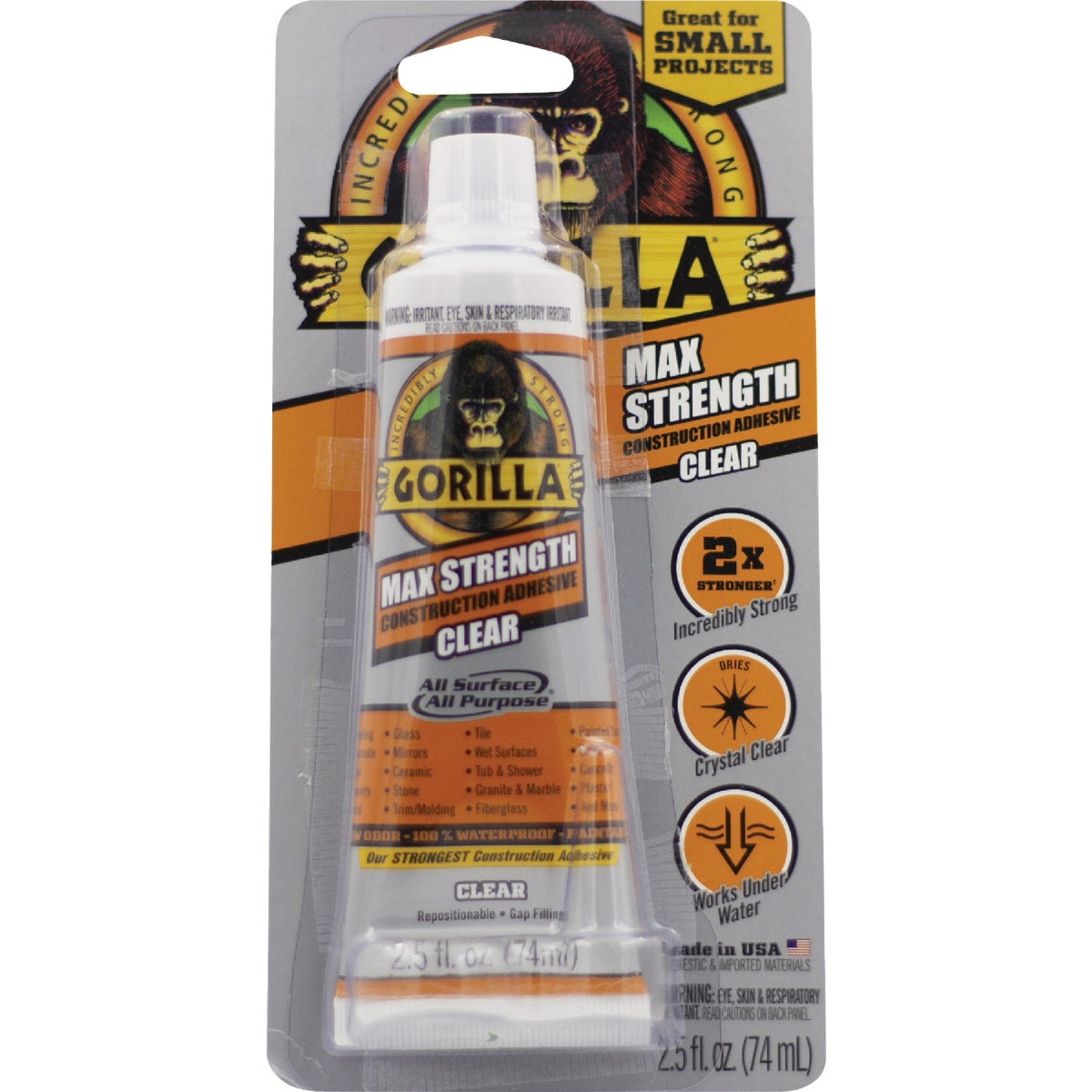 Gorilla 2.5 Oz. Clear Max Strength Construction Adhesive