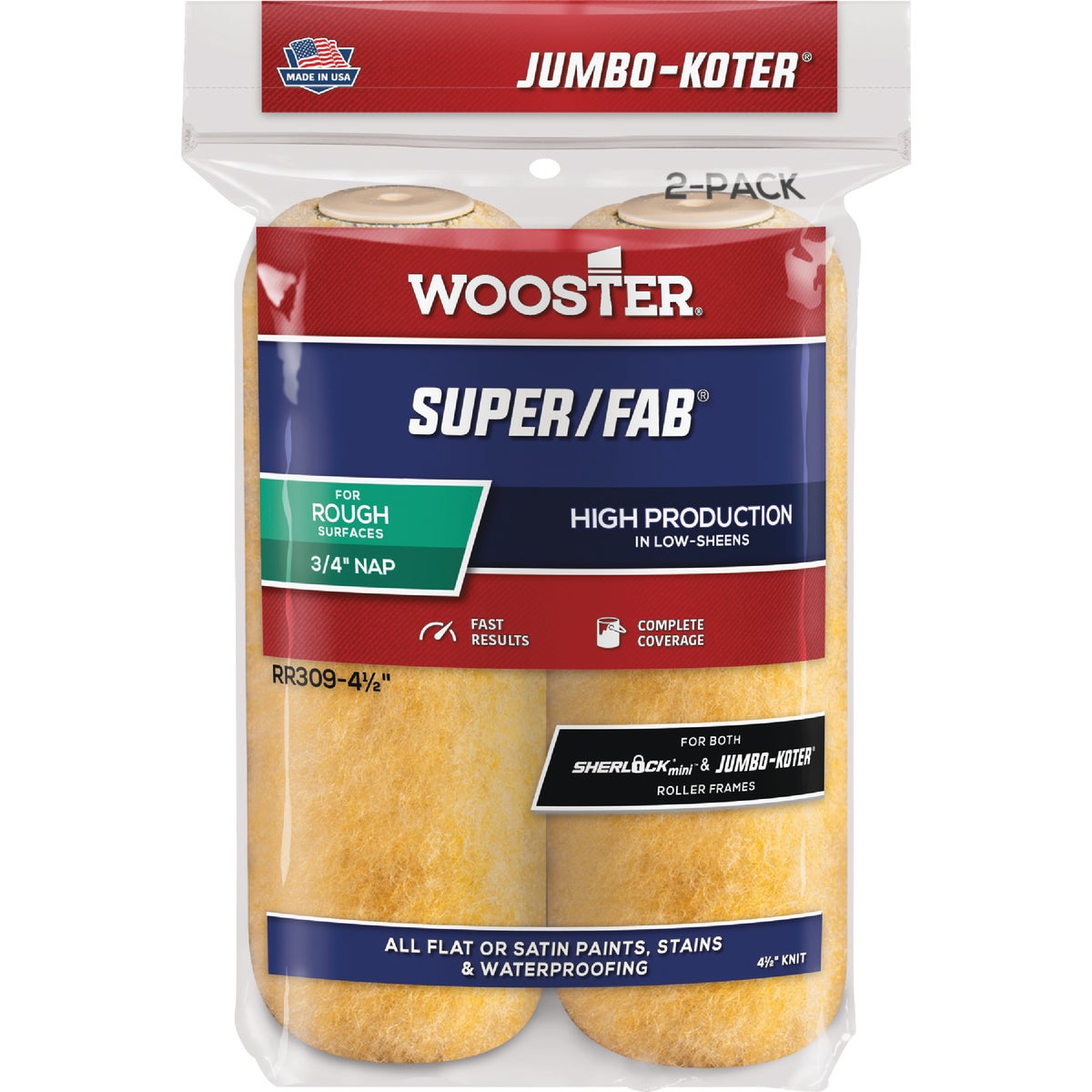 Wooster Jumbo-Koter Super/Fab 4-1/2 In. x 3/4 In. Button End Knit Paint Roller Cover (2-Pack) Image 1
