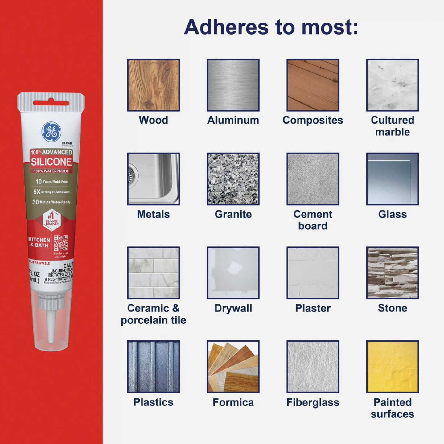 GE Advanced Silicone Kitchen & Bath Sealant, White, 2.8 Oz. Tube Image 5