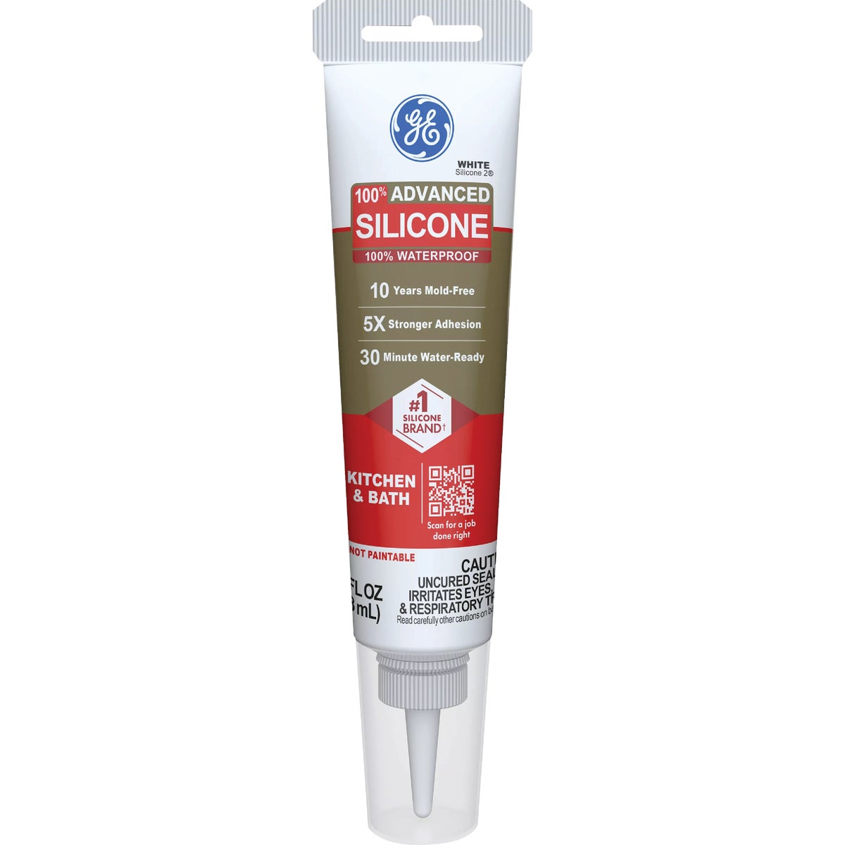 GE Advanced Silicone Kitchen & Bath Sealant, White, 2.8  Oz. Tube Image 1