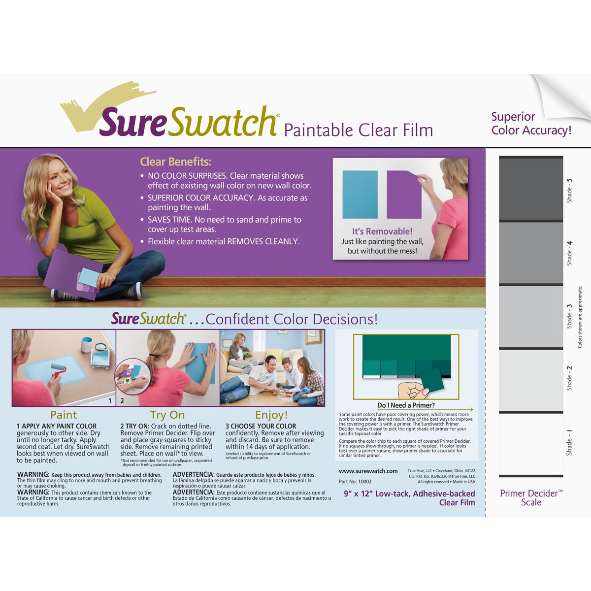 SureSwatch 9 In. x 12 In. Paintable Clear Film Peel & Stick Paint Sample Sheets (3-Pack)