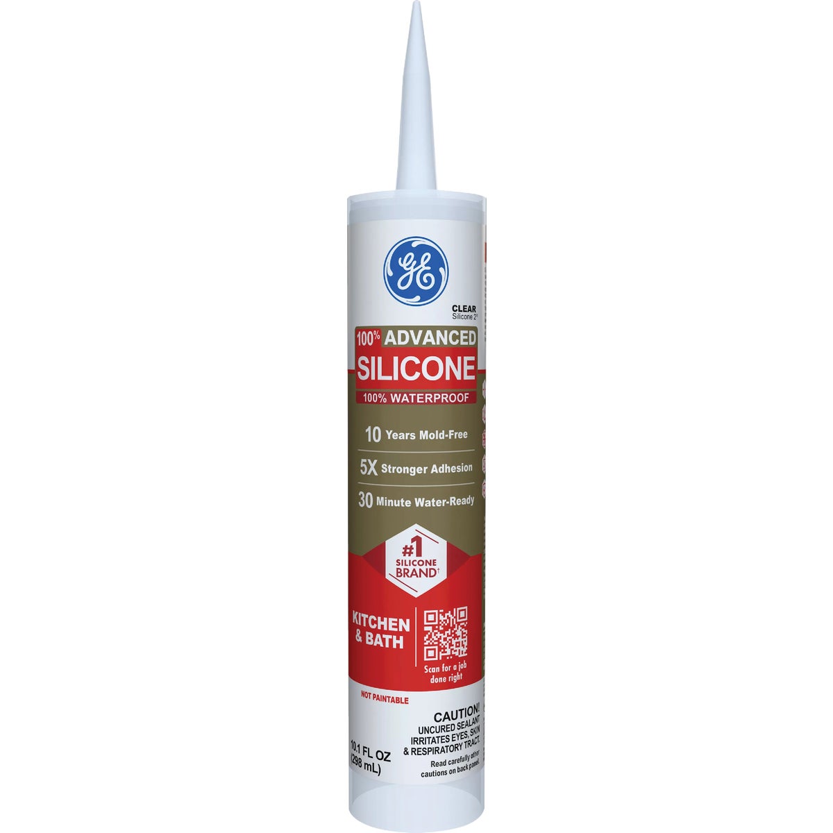 GE Advanced Silicone Kitchen & Bath Sealant, Clear, 10.1  Oz. Cartridge Image 1