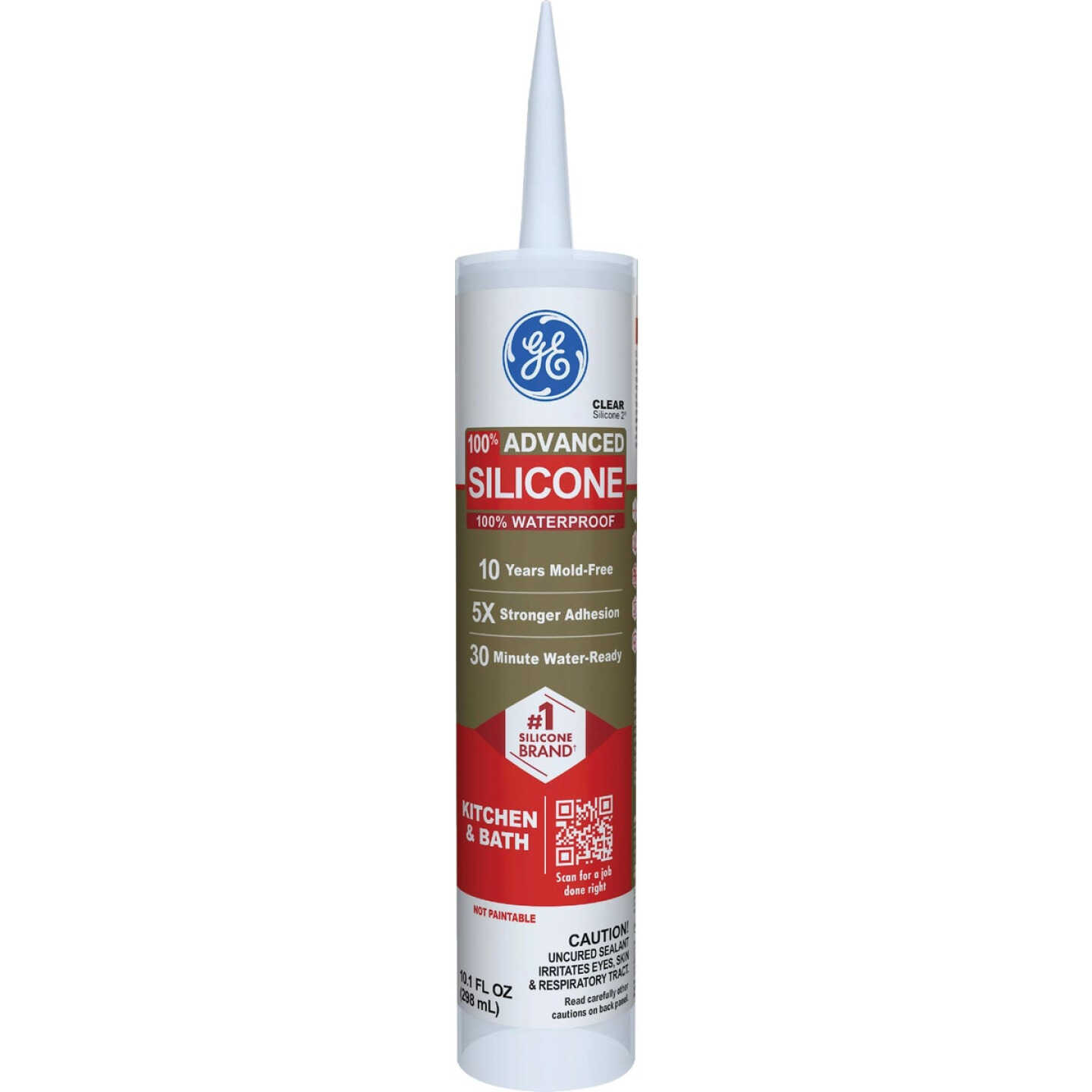 GE Advanced Silicone Kitchen & Bath Sealant, Clear, 10.1 Oz. Cartridge Image 1