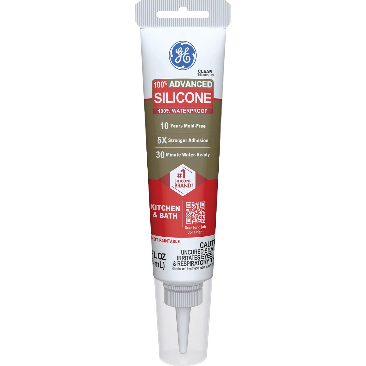GE Advanced Silicone Kitchen & Bath Sealant, Clear, 2.8  Oz. Tube