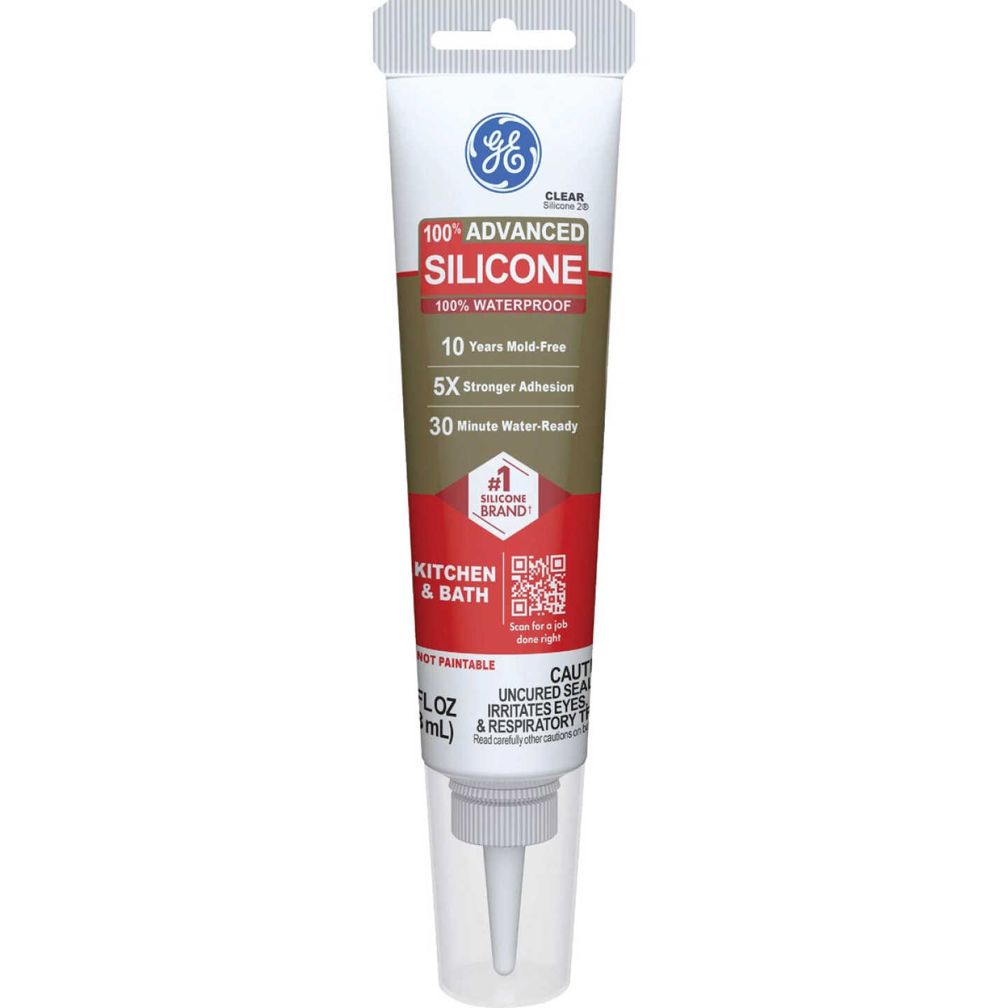 GE Advanced Silicone Kitchen & Bath Sealant, Clear, 2.8 Oz. Tube Image 1