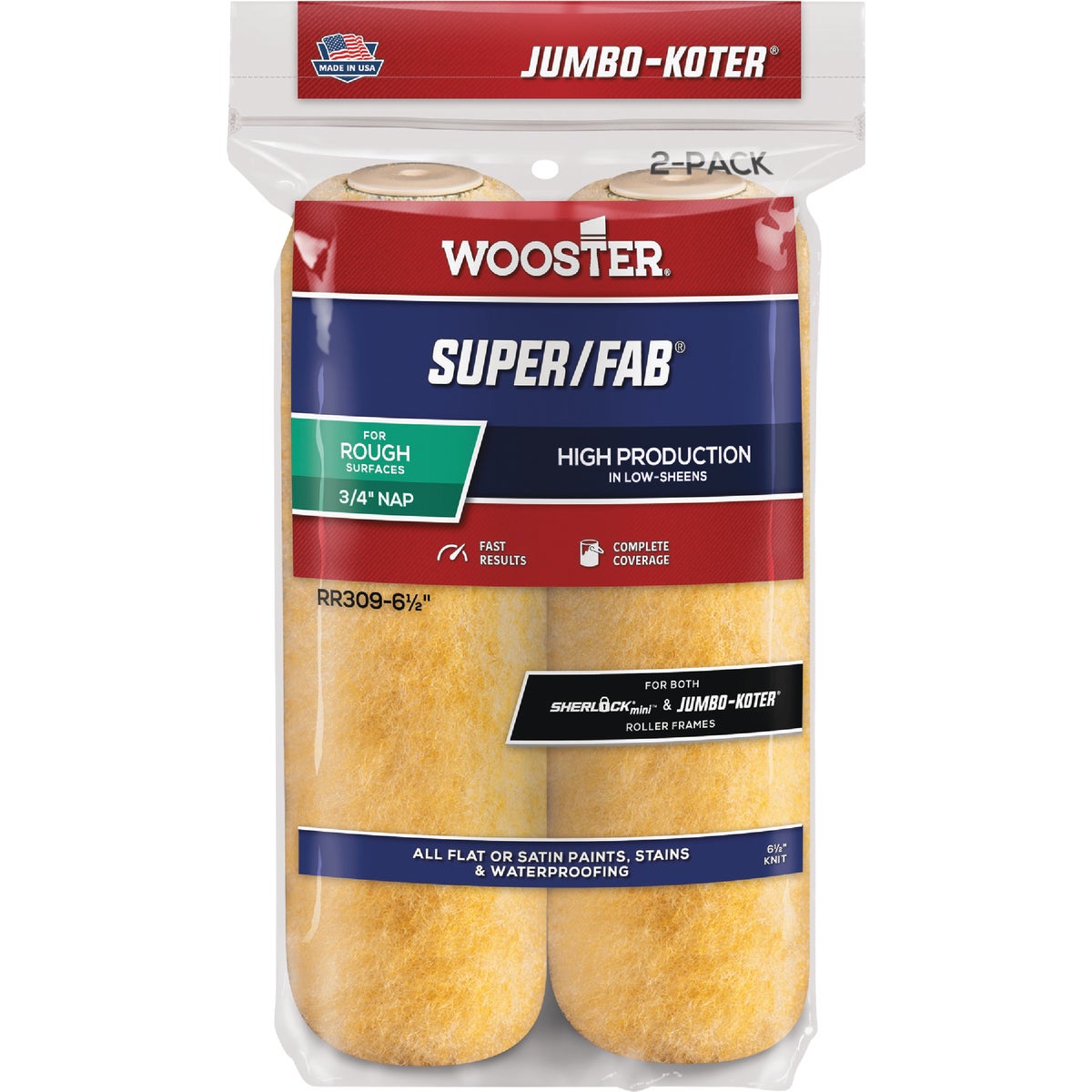 Wooster Jumbo-Koter Super/Fab 6.5 In. x 3/4 In. Button End Knit Roller Cover (2-Pack) Image 1