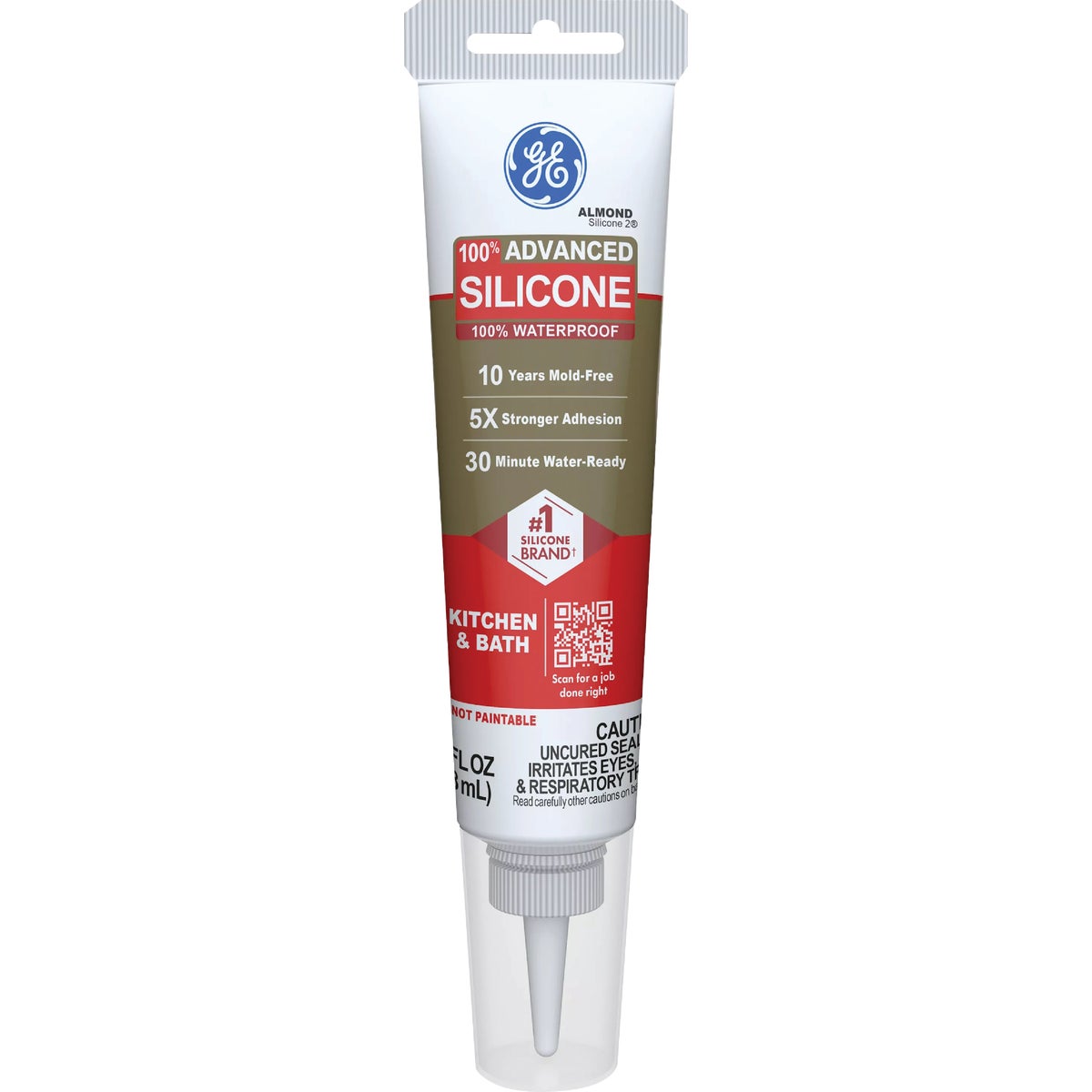 GE Advanced Silicone Kitchen & Bath Sealant, Almond, 2.8  Oz. Tube Image 1