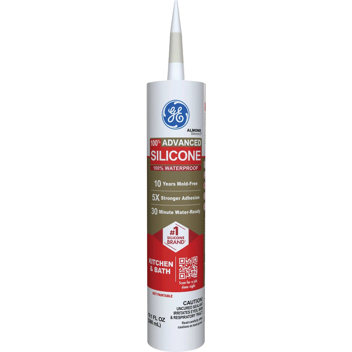 GE Advanced Silicone Kitchen & Bath Sealant, Almond, 10.1  Oz. Cartridge Image 1