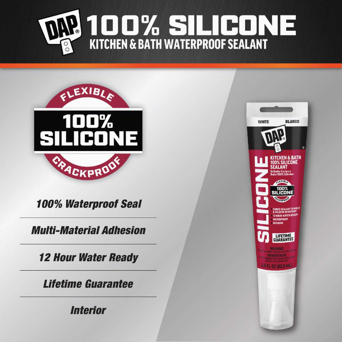 Dap 2.8 Oz. Kitchen & Bath 100% Silicone Rubber Sealant, White Image 2