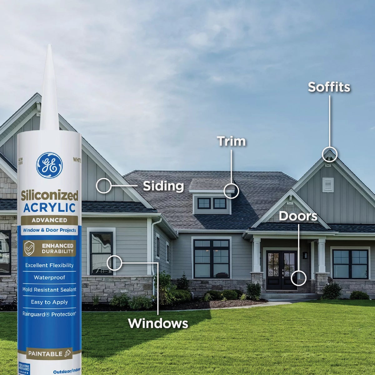 GE Siliconized Acrylic Advanced Window & Door Sealant, Clear, 10 Oz. Cartridge Image 5