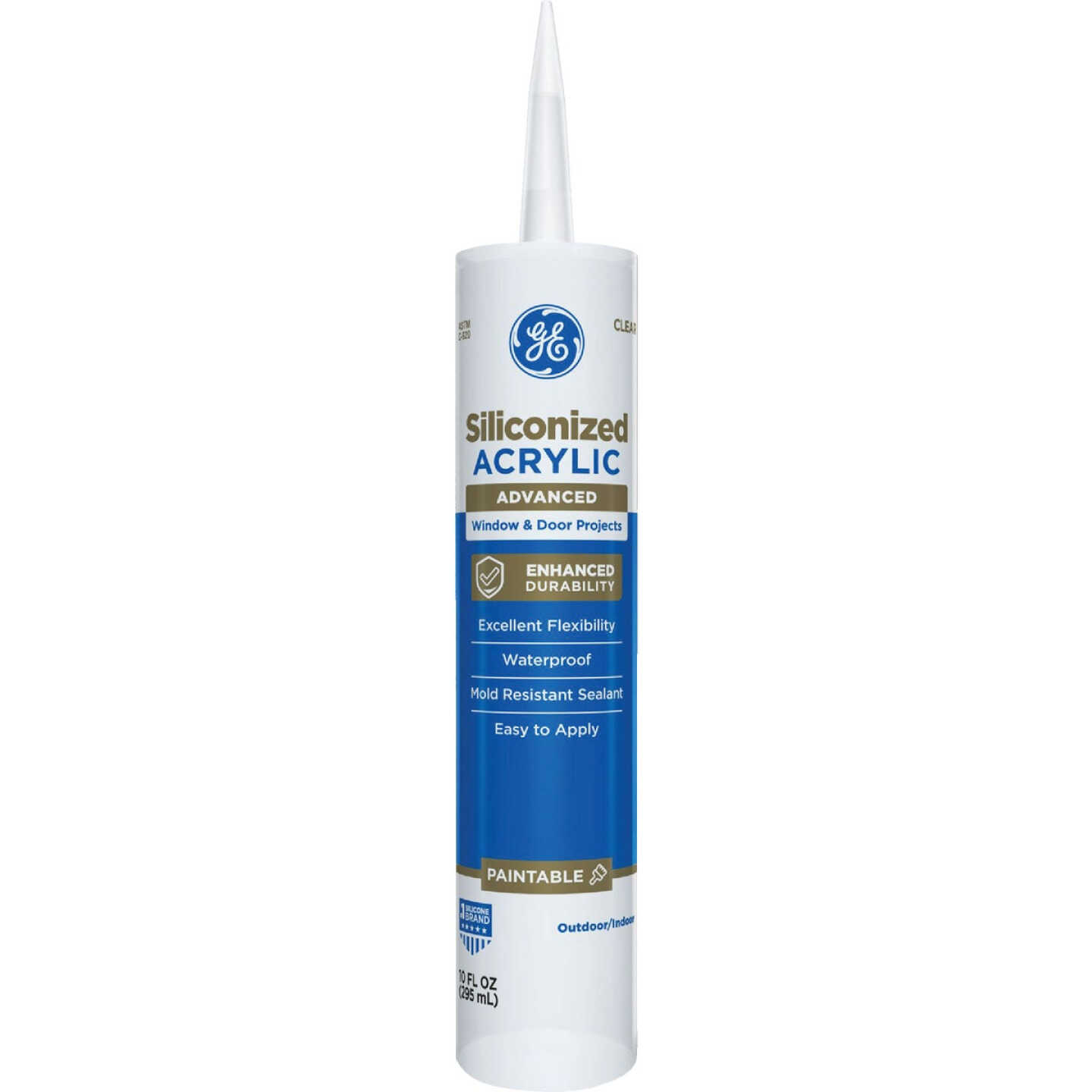 GE Siliconized Acrylic Advanced Window & Door Sealant, Clear, 10 Oz. Cartridge Image 1