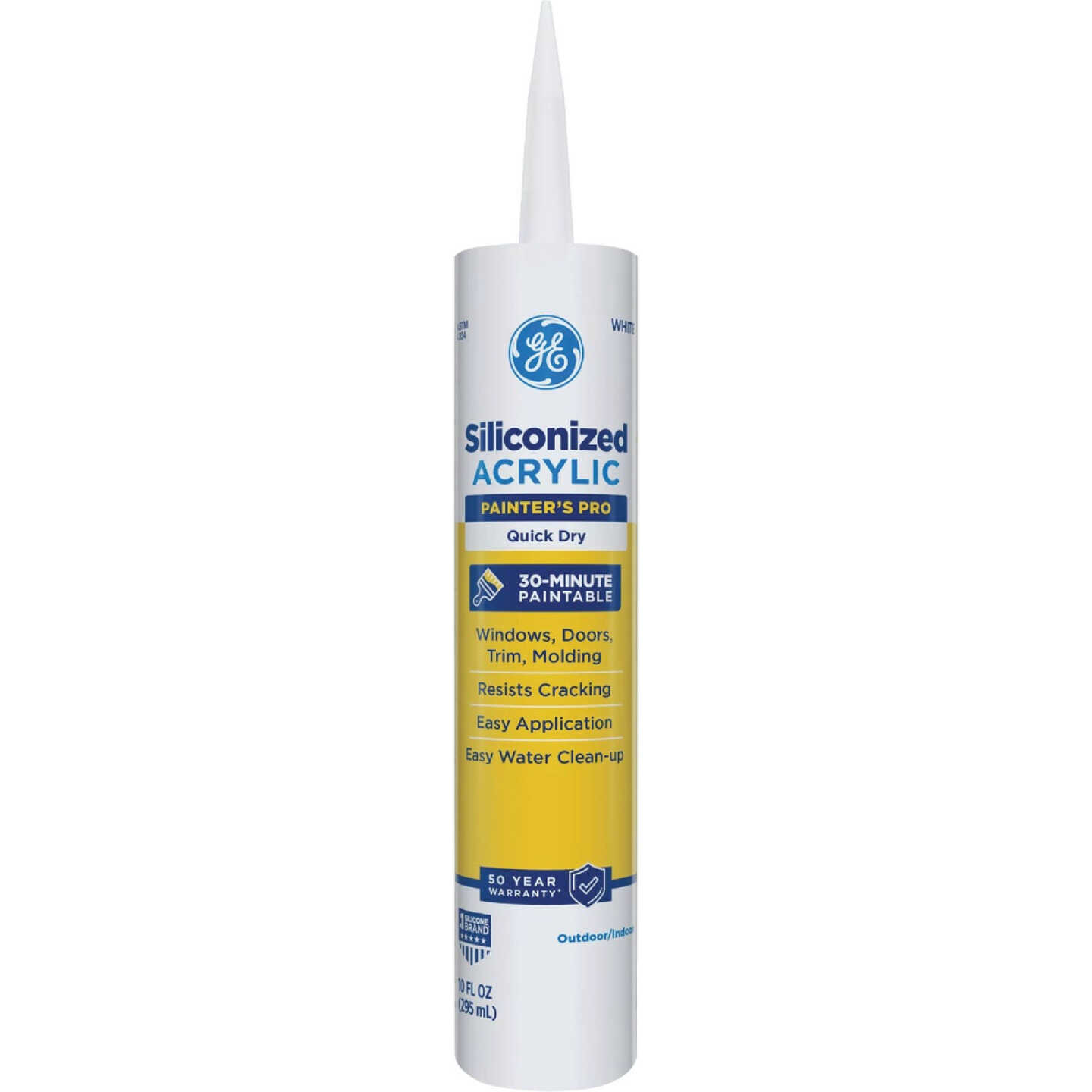 GE Siliconized Acrylic Painters Pro Quick Dry, White Sealant, 10 Oz. Cartridge Image 1