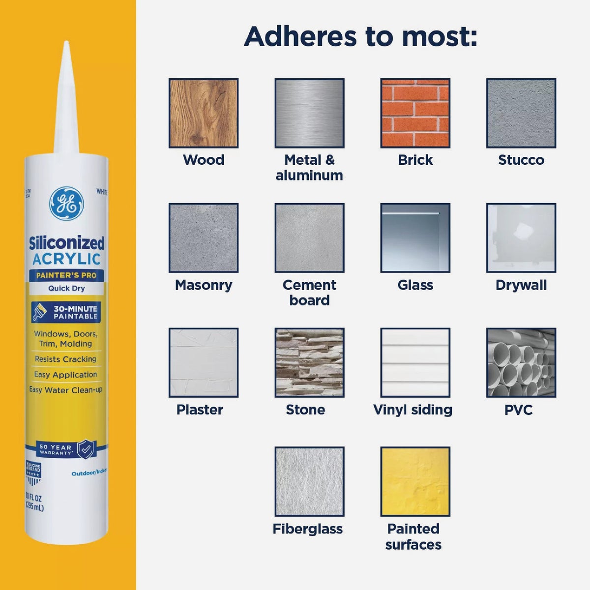 GE Siliconized Acrylic Painters Pro Quick Dry, White Sealant, 10  Oz. Cartridge Image 3