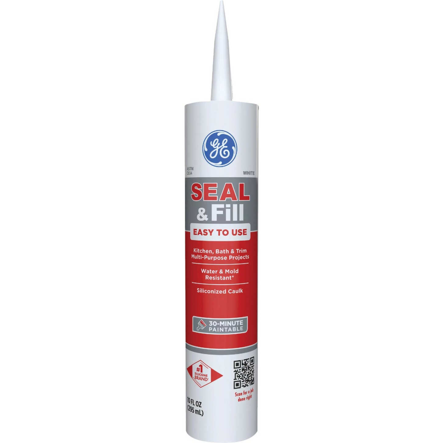 GE Seal & Fill Multi-Purpose Kitchen & Bath Sealant, White, 10 Oz. Cartridge Image 1