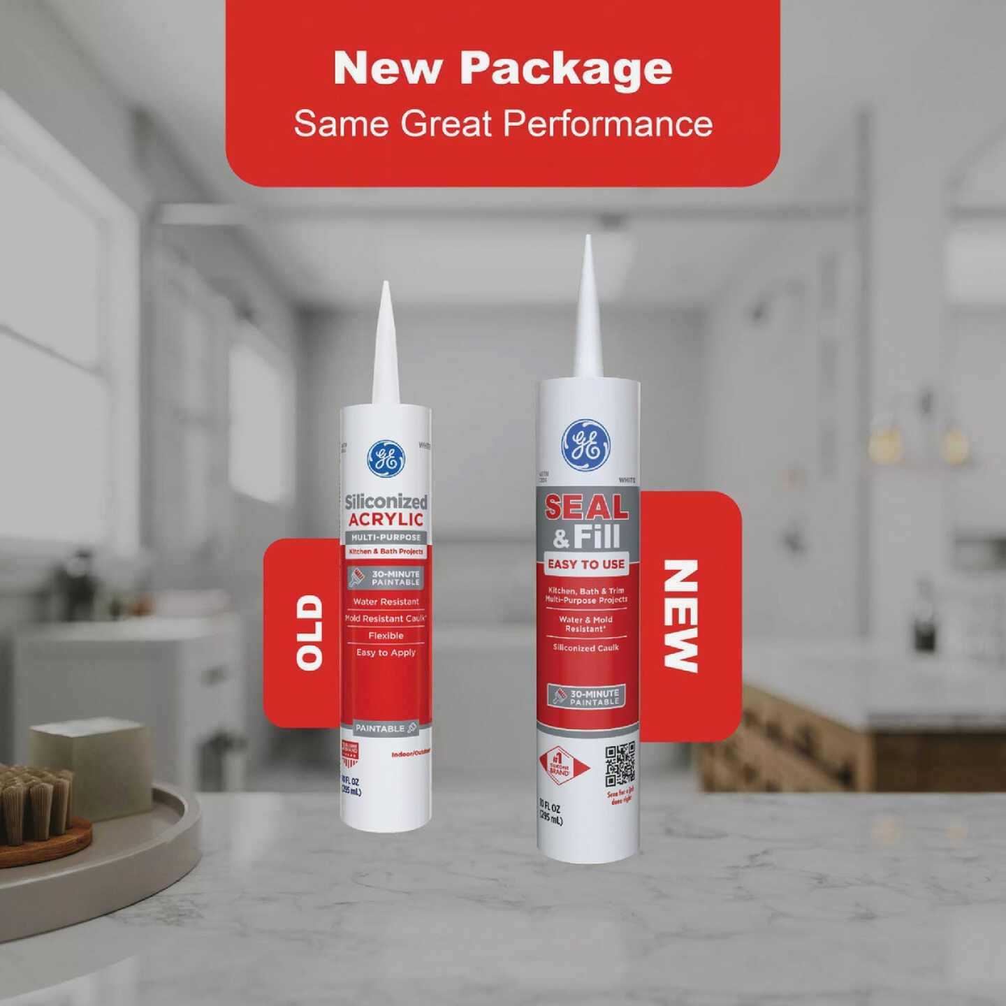 GE Seal & Fill Multi-Purpose Kitchen & Bath Sealant, White, 10 Oz. Cartridge Image 2