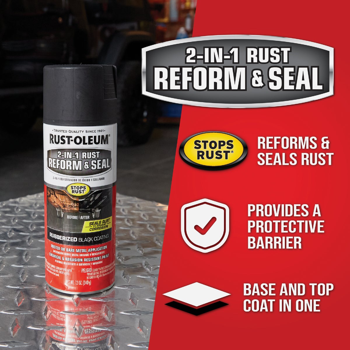 Rust-Oleum Stops Rust 2-In-1 Rust Reform and Seal Spray, 12 Oz., Black Image 2
