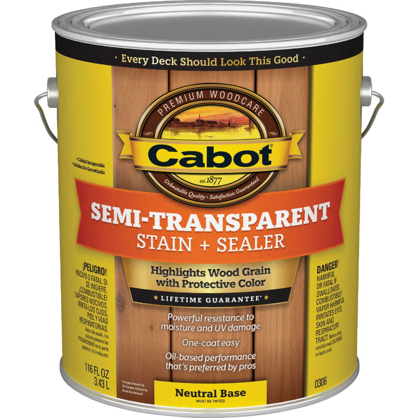 Cabot Semi-Transparent Deck & Siding Exterior Stain & Sealer, 0306 Neutral Base, 1 Gal. Image 1