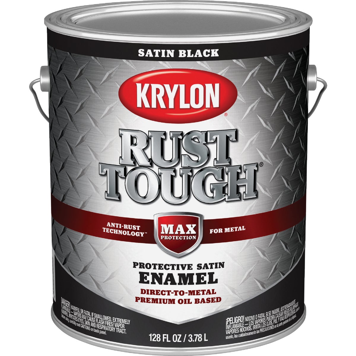 Krylon Rust Tough DTM Oil-Based Satin Rust Control Enamel, Black, 1 Gal.