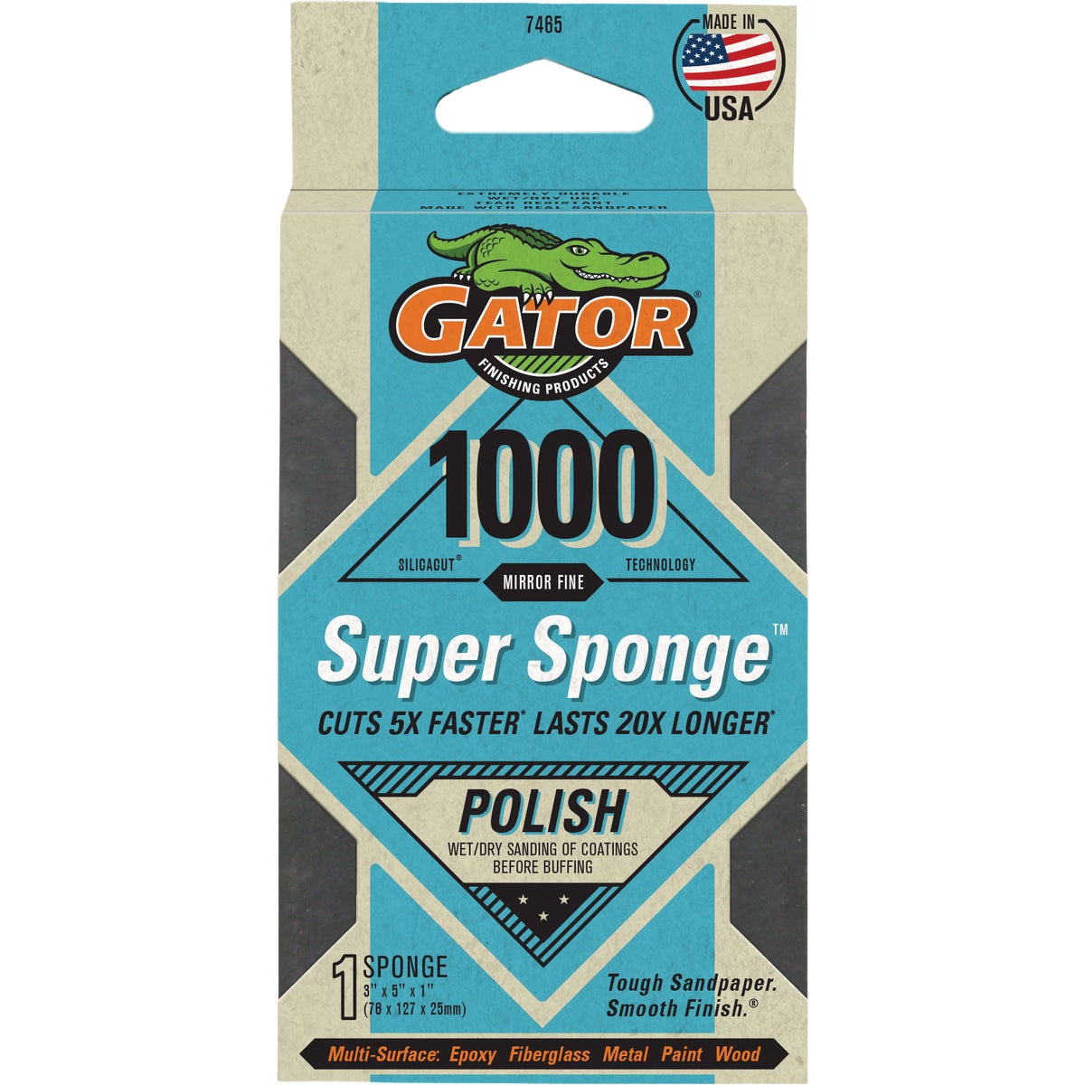 Gator Premium Super Sponge 3 In. x 5 In. x 1 In. 1000 Grit Mirror Fine Sanding Sponge Image 1