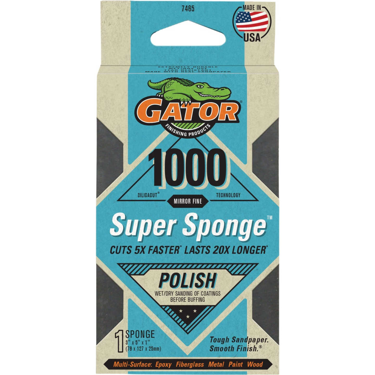 Gator Premium Super Sponge 3 In. x 5 In. x 1 In. 1000 Grit Mirror Fine Sanding Sponge Image 1