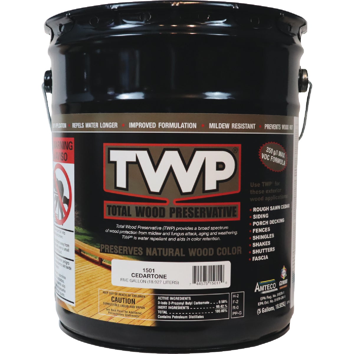 TWP 1500 Series Low VOC Wood Preservative Deck Stain, Cedartone, 5 Gal. Image 1