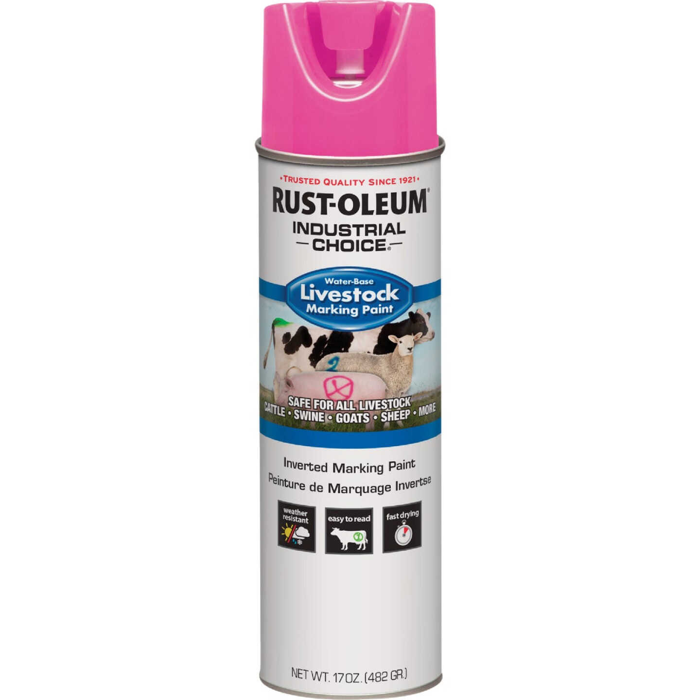 Rust-Oleum Industrial Choice 17 Oz. Fluorescent Pink Livestock Marking Paint Image 1