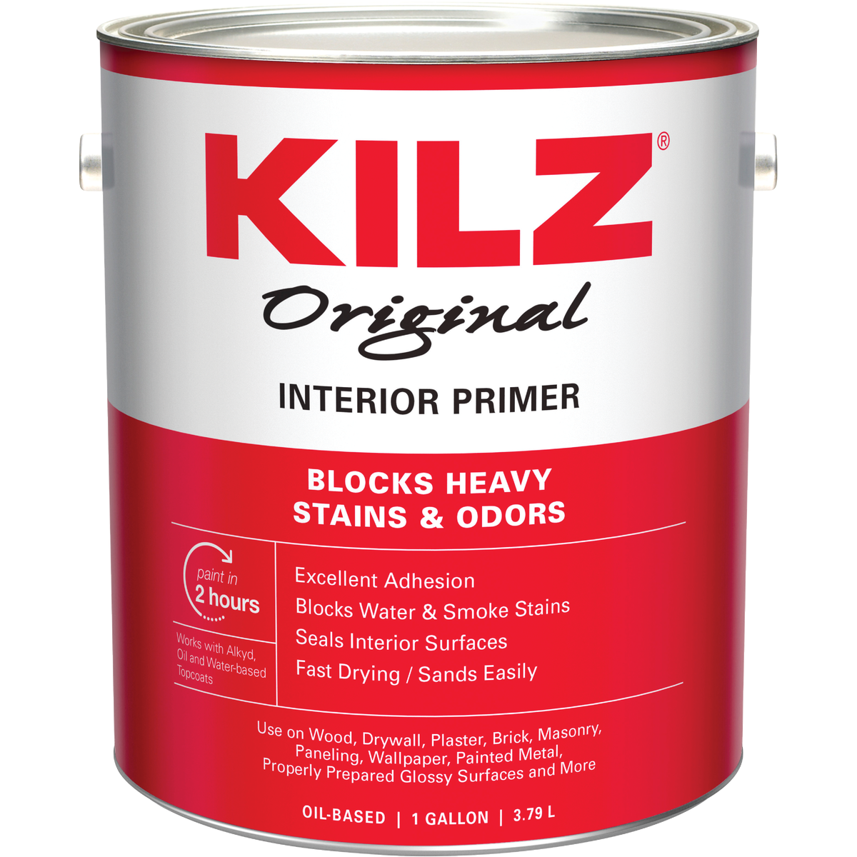 Kilz Original Oil-Based Low VOC Interior Primer Sealer Stainblocker, White, 1 Gal.