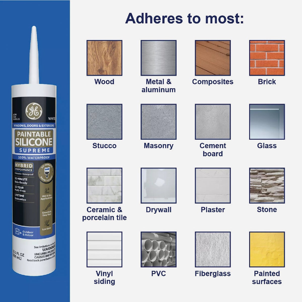 GE Supreme Paintable Silicone Window & Door Sealant, White, 9.5 Oz. Cartridge Image 6