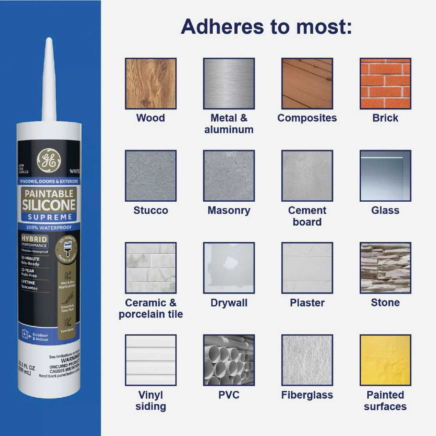 GE Supreme Paintable Silicone Window & Door Sealant, White, 9.5 Oz. Cartridge Image 6