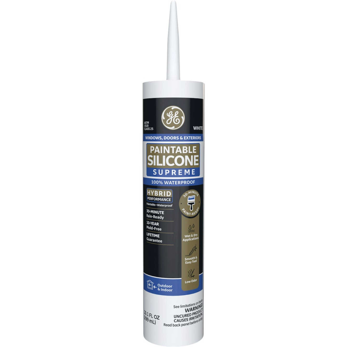 GE Supreme Paintable Silicone Window & Door Sealant, White, 9.5 Oz. Cartridge Image 1