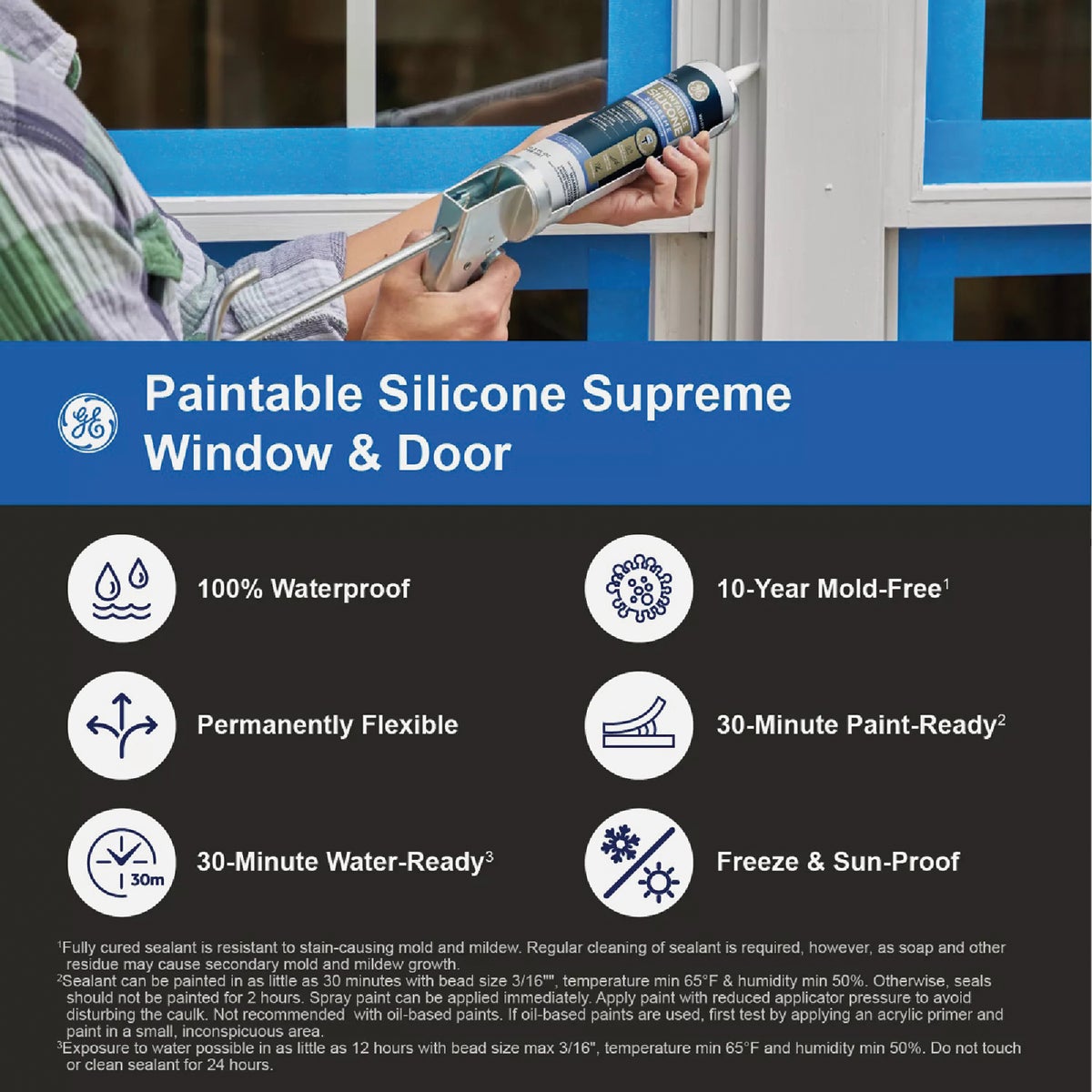 GE Supreme Paintable Silicone Window & Door Sealant, White, 9.5 Oz. Cartridge Image 5
