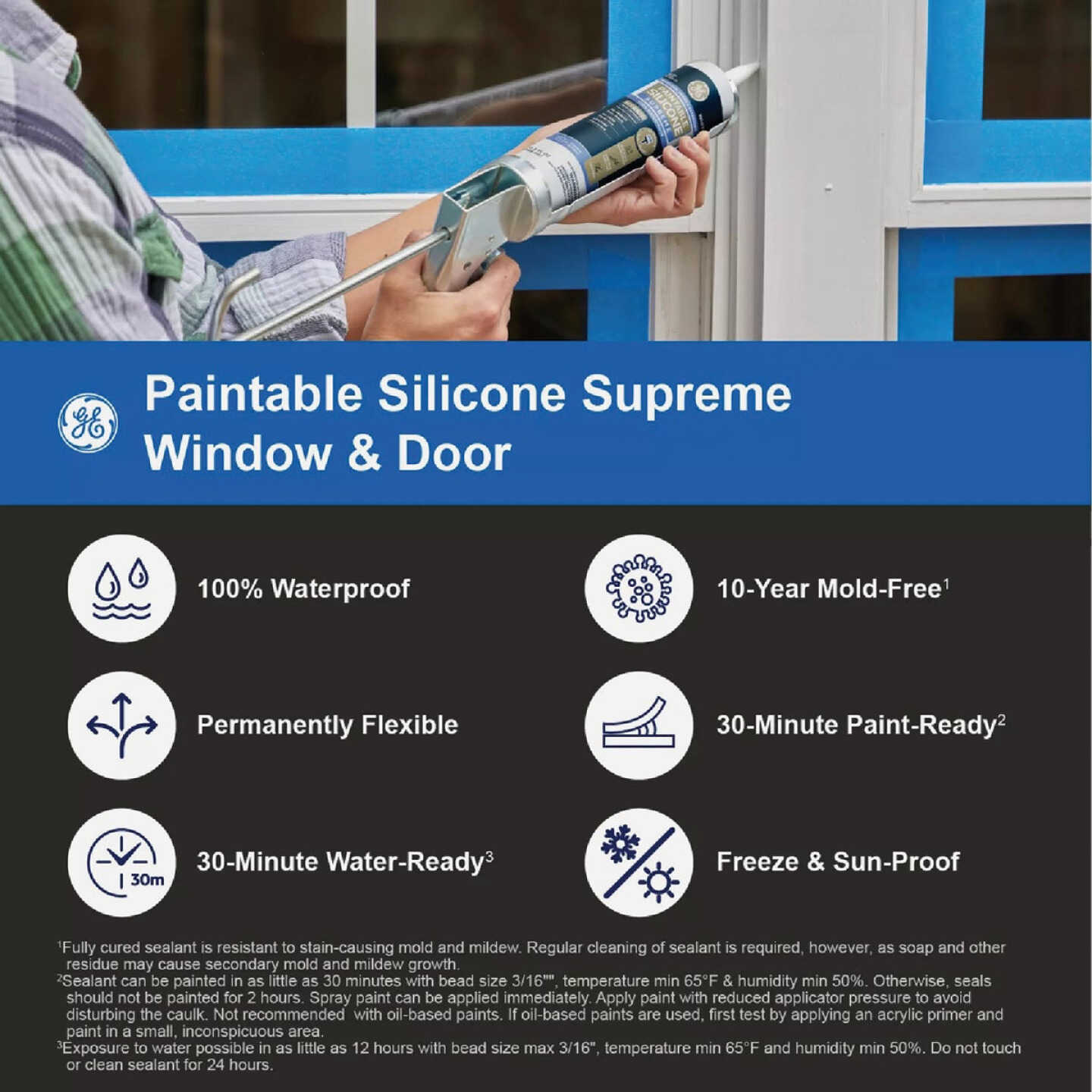 GE Supreme Paintable Silicone Window & Door Sealant, White, 9.5 Oz. Cartridge Image 5