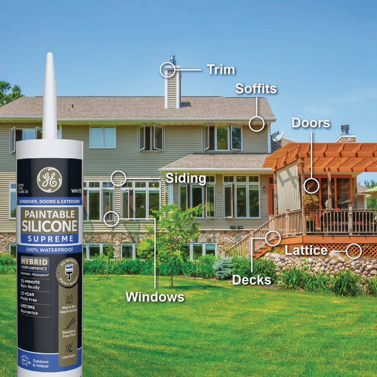 GE Supreme Paintable Silicone Window & Door Sealant, White, 9.5 Oz. Cartridge Image 4